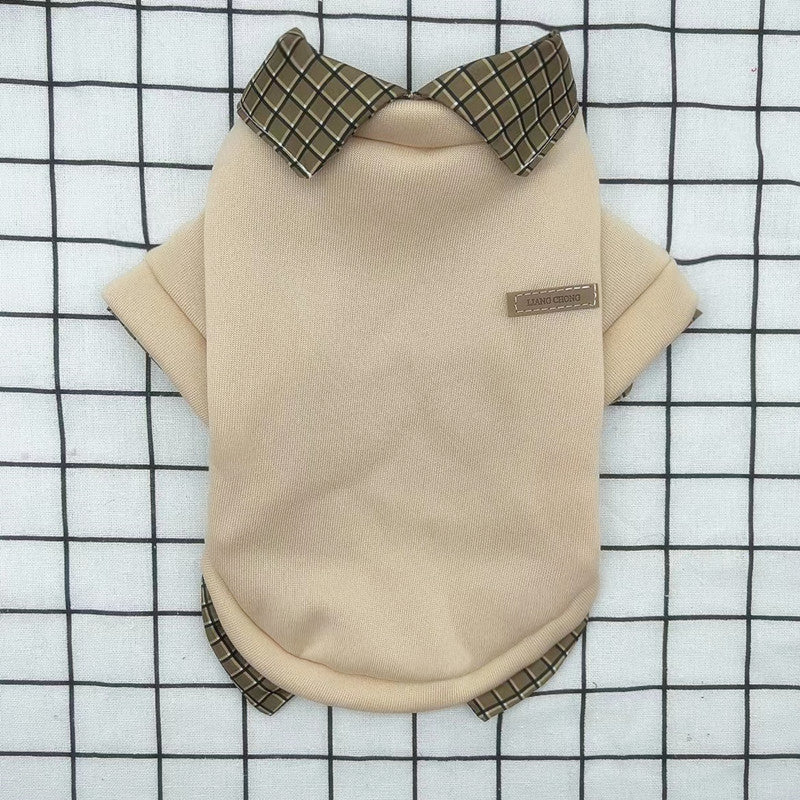 KFX-2490685 Stylish Two-Piece Thin Velvet Dog Hoodie with Detachable Collar - Available in Gray, Beige, and Dark Gray