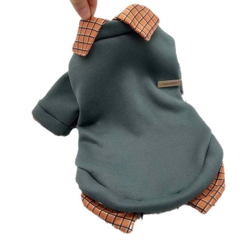 KFX-2490685 Stylish Two-Piece Thin Velvet Dog Hoodie with Detachable Collar - Available in Gray, Beige, and Dark Gray