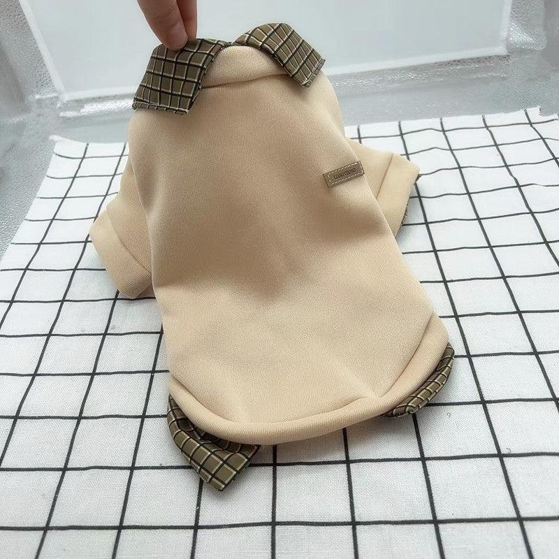 KFX-2490685 Stylish Two-Piece Thin Velvet Dog Hoodie with Detachable Collar - Available in Gray, Beige, and Dark Gray