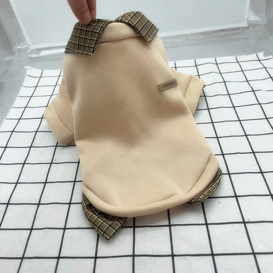 KFX-2490685 Stylish Two-Piece Thin Velvet Dog Hoodie with Detachable Collar - Available in Gray, Beige, and Dark Gray
