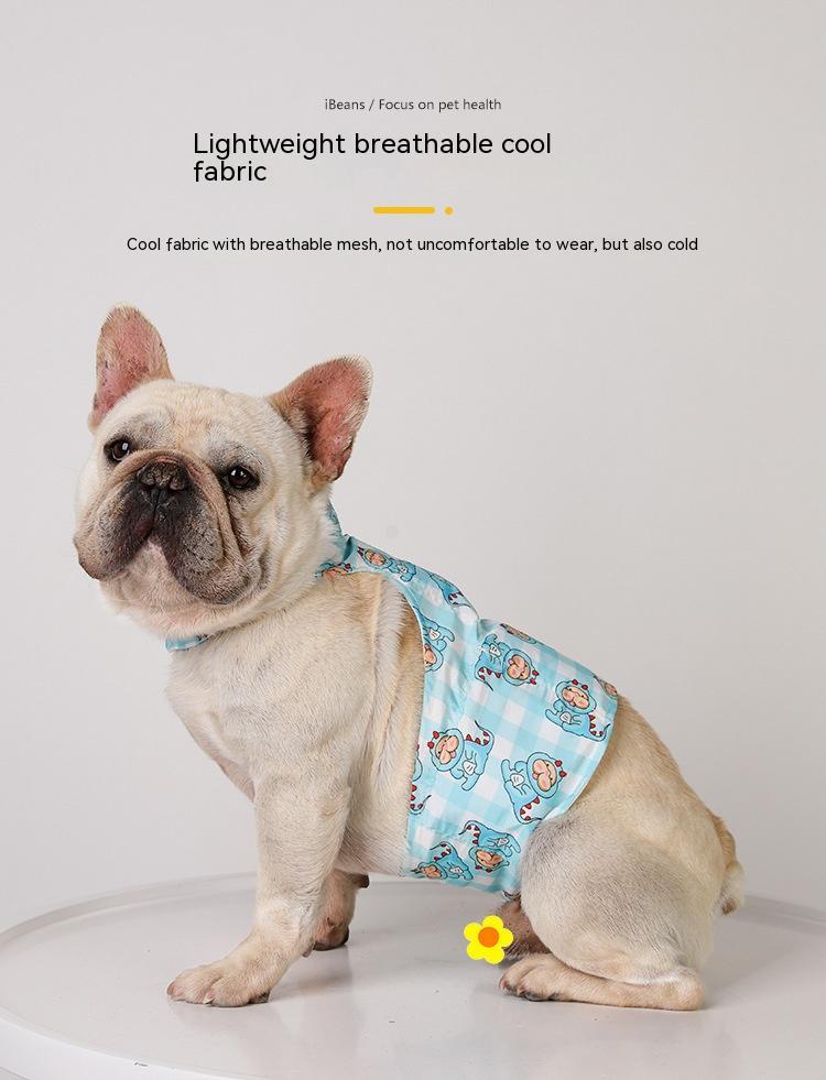 KFX-2491965 Cooling Ice Apron and Vest for Pets - Cartoon Styles in Blue Dinosaur, Yellow Bull, Pink Strawberry, Sizes S, M, L