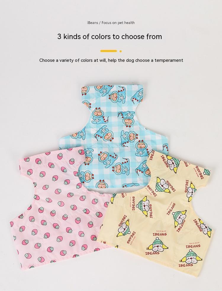 KFX-2491965 Cooling Ice Apron and Vest for Pets - Cartoon Styles in Blue Dinosaur, Yellow Bull, Pink Strawberry, Sizes S, M, L