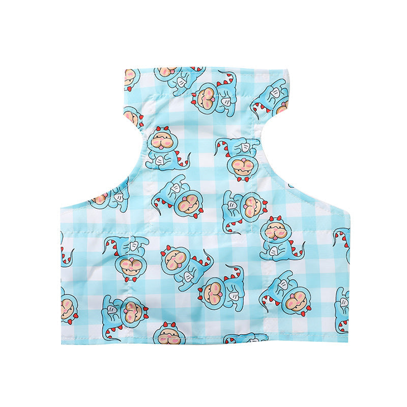 KFX-2491965 Cooling Ice Apron and Vest for Pets - Cartoon Styles in Blue Dinosaur, Yellow Bull, Pink Strawberry, Sizes S, M, L
