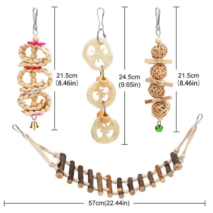 KFX-2494013 Wooden Bird Log Swing Toy Set with Bells for Small and Medium Birds
