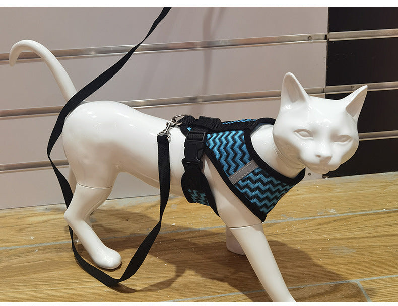 KFX-2494653 Breathable Reflective Chest Strap for Cats and Dogs with Traction Rope - Adjustable for Various Sizes