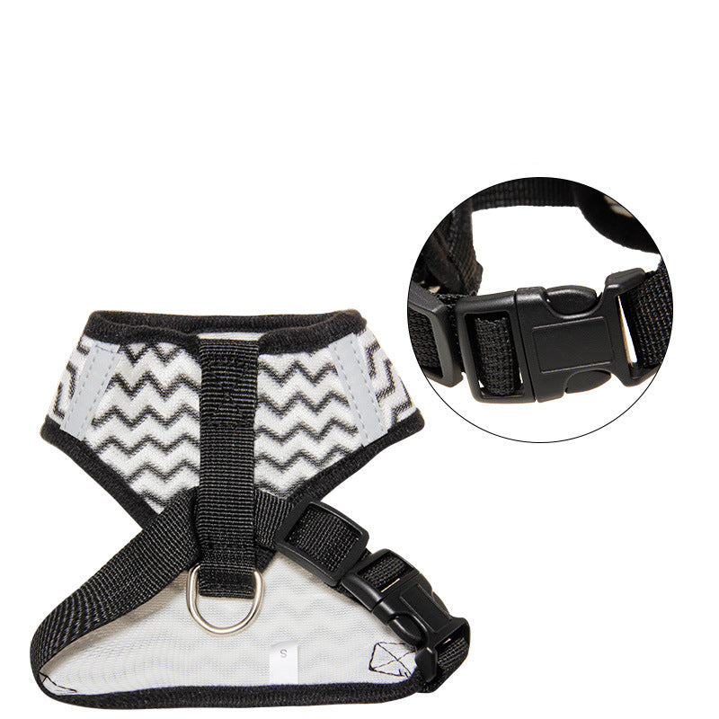KFX-2494653 Breathable Reflective Chest Strap for Cats and Dogs with Traction Rope - Adjustable for Various Sizes