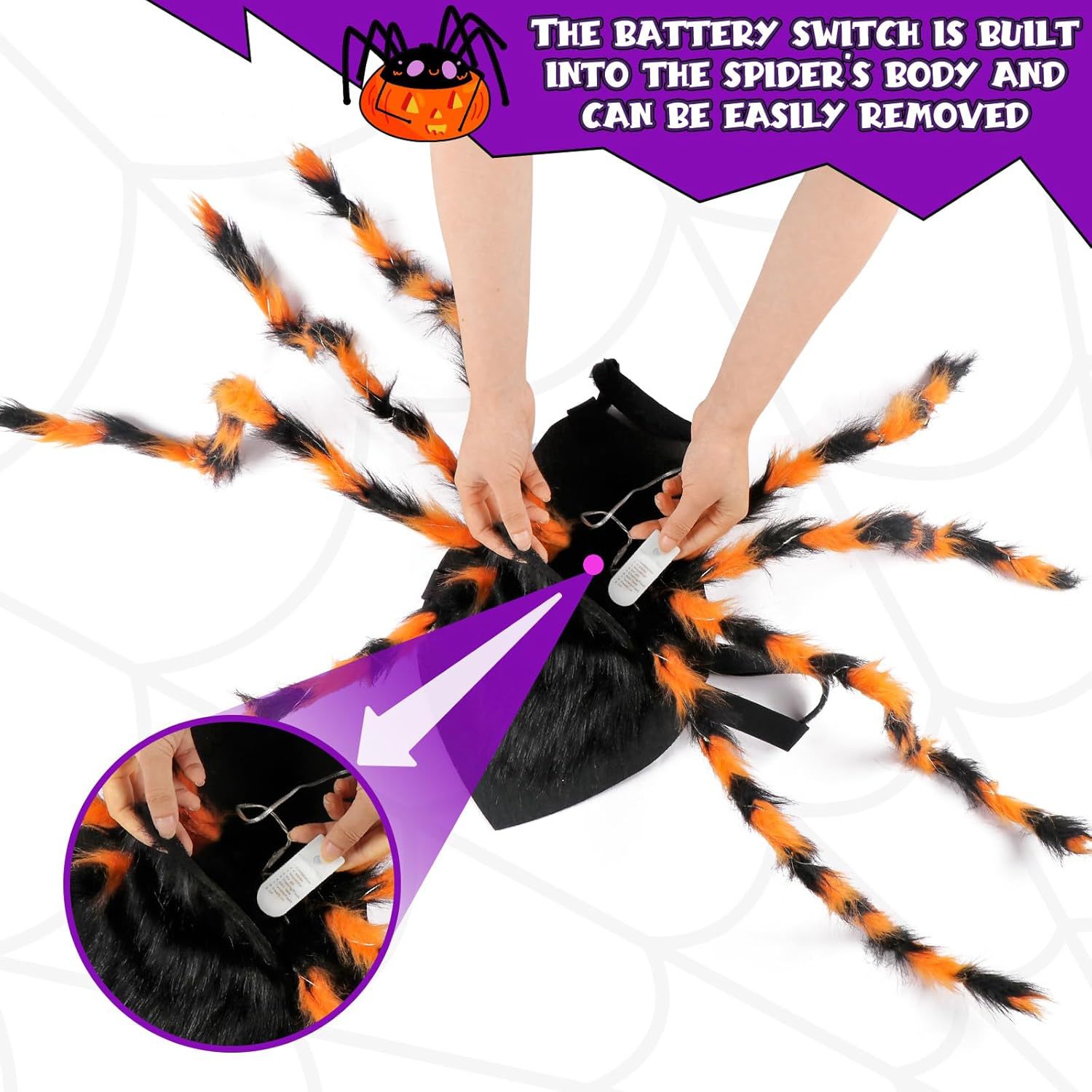 KFX-2495933 Luminous Spider Costume for Pets - Halloween Dress Up for Cats and Dogs in Multiple Sizes
