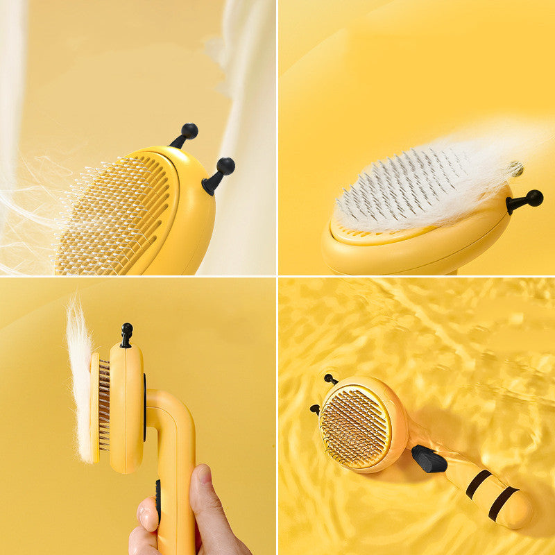 KFX-2496957 Bee-Shaped Cat Grooming Comb, Fine Needle Design for Easy Shedding Removal, Available in Yellow, Black, Pink