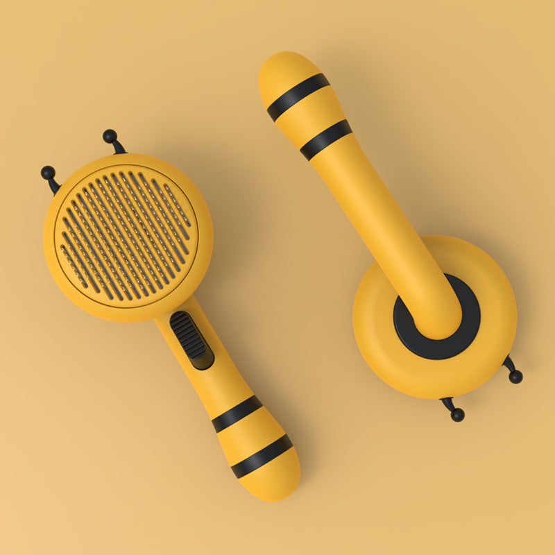 KFX-2496957 Bee-Shaped Cat Grooming Comb, Fine Needle Design for Easy Shedding Removal, Available in Yellow, Black, Pink
