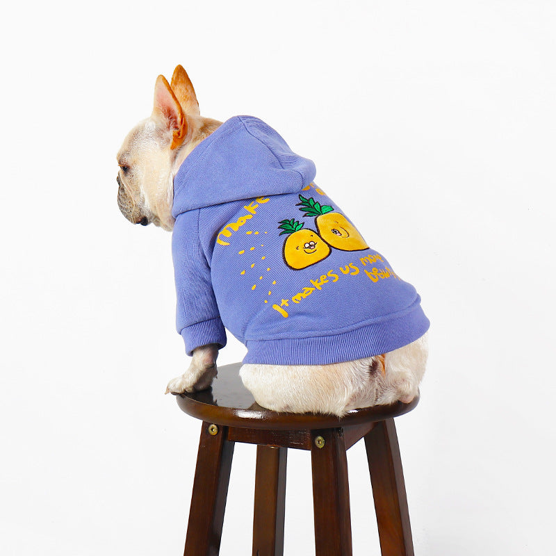 KFX-2501693 Cozy Cartoon Printed Plush Pet Hoodie in Blue and Purple for Comfortable Winter Wear
