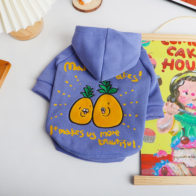 KFX-2501693 Cozy Cartoon Printed Plush Pet Hoodie in Blue and Purple for Comfortable Winter Wear