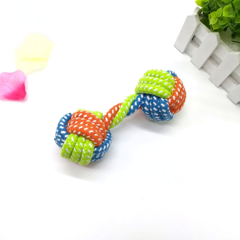 KFX-2501949 Multicolor Small Cotton Rope Dumbbell Toy for Dogs - 17cm Long