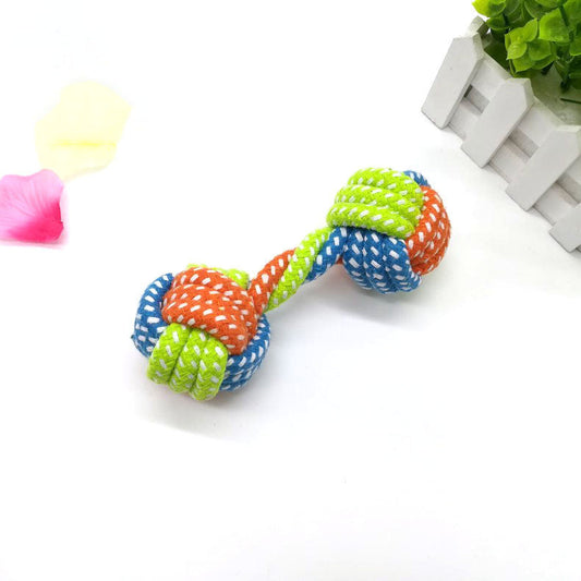 KFX-2501949 Multicolor Small Cotton Rope Dumbbell Toy for Dogs - 17cm Long