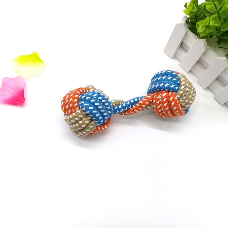 KFX-2501949 Multicolor Small Cotton Rope Dumbbell Toy for Dogs - 17cm Long