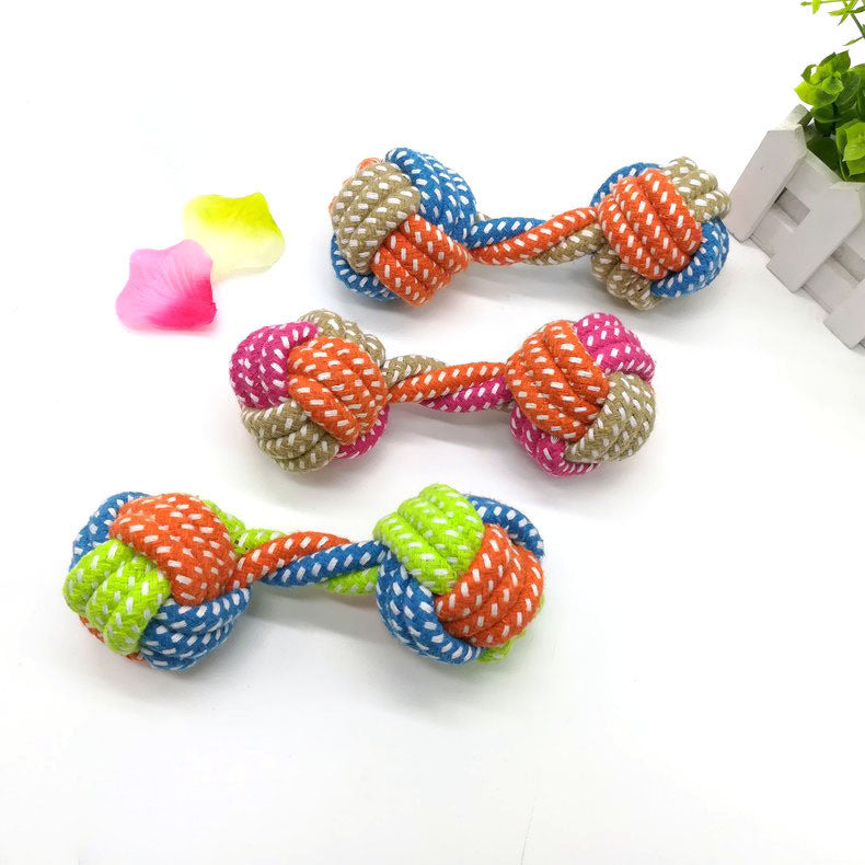 KFX-2501949 Multicolor Small Cotton Rope Dumbbell Toy for Dogs - 17cm Long
