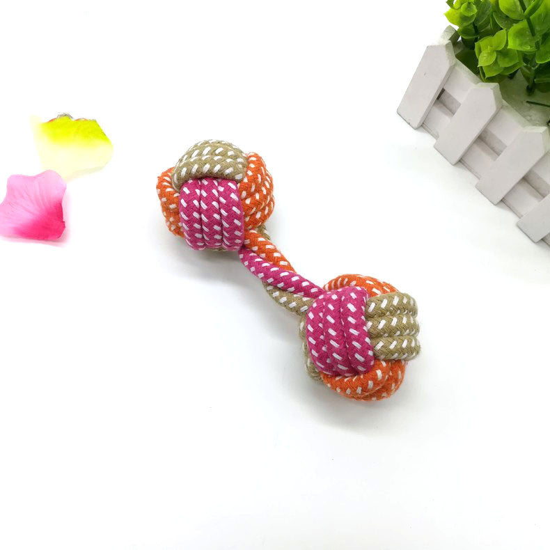 KFX-2501949 Multicolor Small Cotton Rope Dumbbell Toy for Dogs - 17cm Long