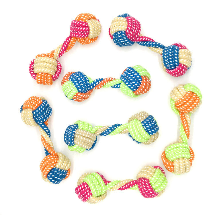 KFX-2501949 Multicolor Small Cotton Rope Dumbbell Toy for Dogs - 17cm Long