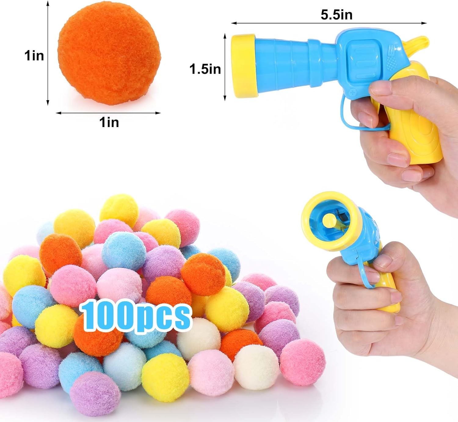 KFX-2504381 Interactive Cat Toy with Plush Ball Launcher and 20 Pom Pom Balls for Indoor Play