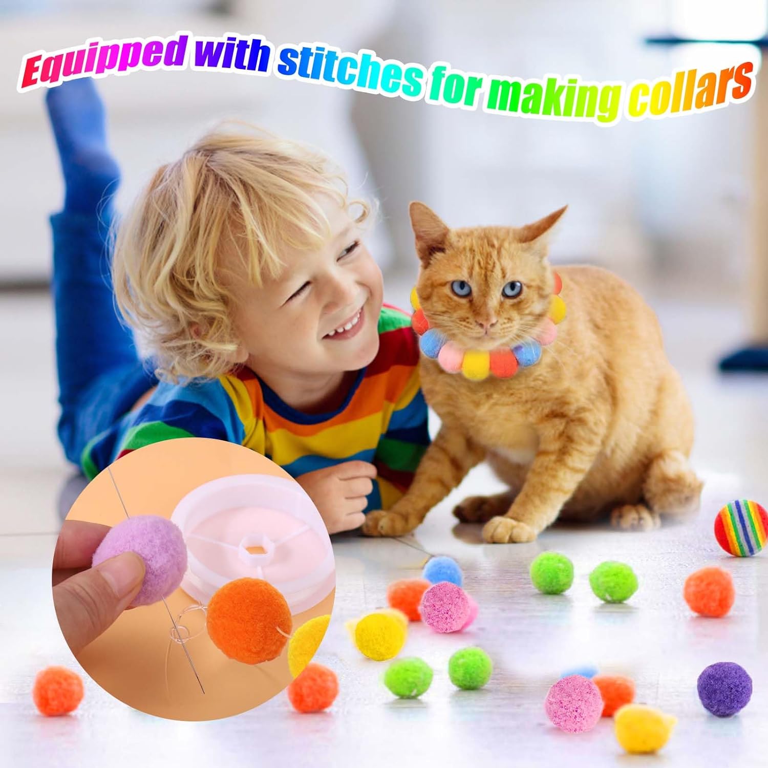 KFX-2504381 Interactive Cat Toy with Plush Ball Launcher and 20 Pom Pom Balls for Indoor Play