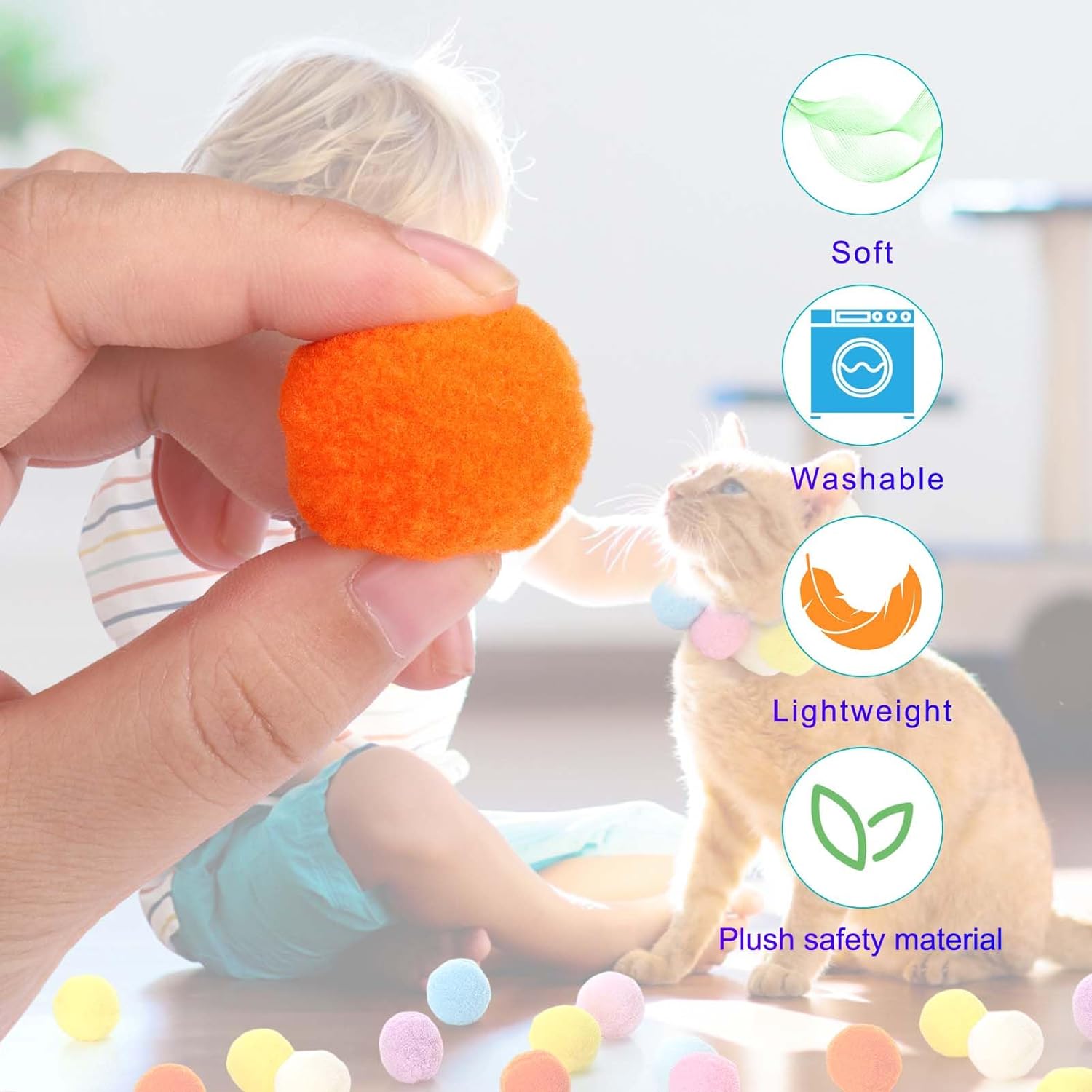 KFX-2504381 Interactive Cat Toy with Plush Ball Launcher and 20 Pom Pom Balls for Indoor Play