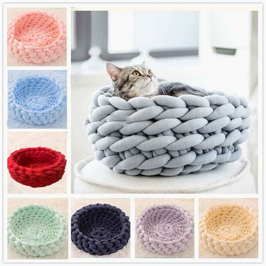 KFX-2506941 Soft Plush Cat Bed Cushion Round Nest for Warm and Comfortable Sleep - Multiple Colors Available