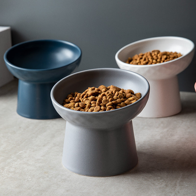 KFX-2507069 Oblique High Foot Ceramic Pet Bowl in Candy Colors - 13.3cm