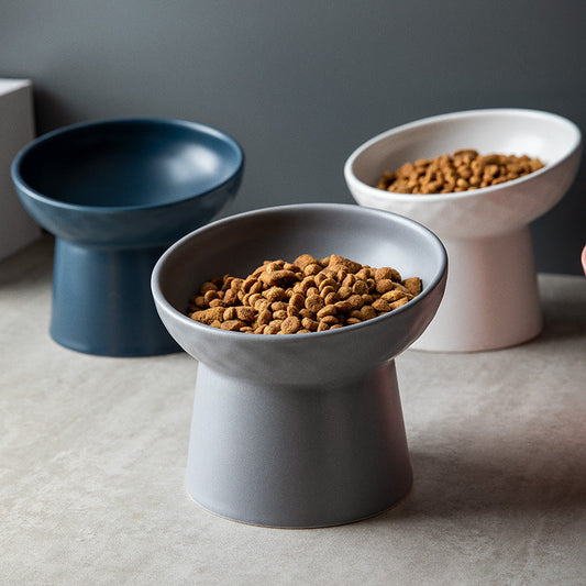 KFX-2507069 Oblique High Foot Ceramic Pet Bowl in Candy Colors - 13.3cm