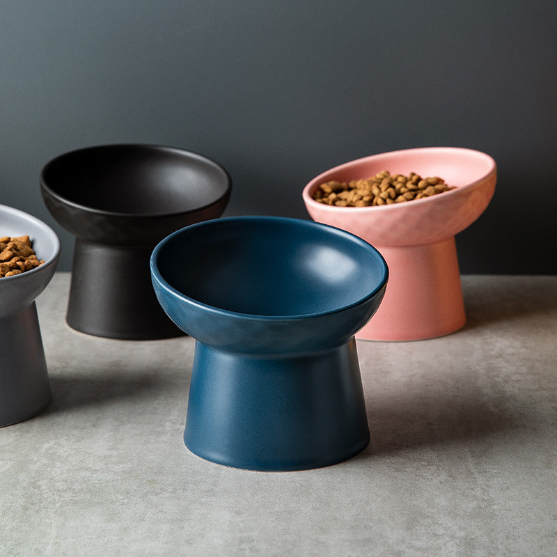 KFX-2507069 Oblique High Foot Ceramic Pet Bowl in Candy Colors - 13.3cm