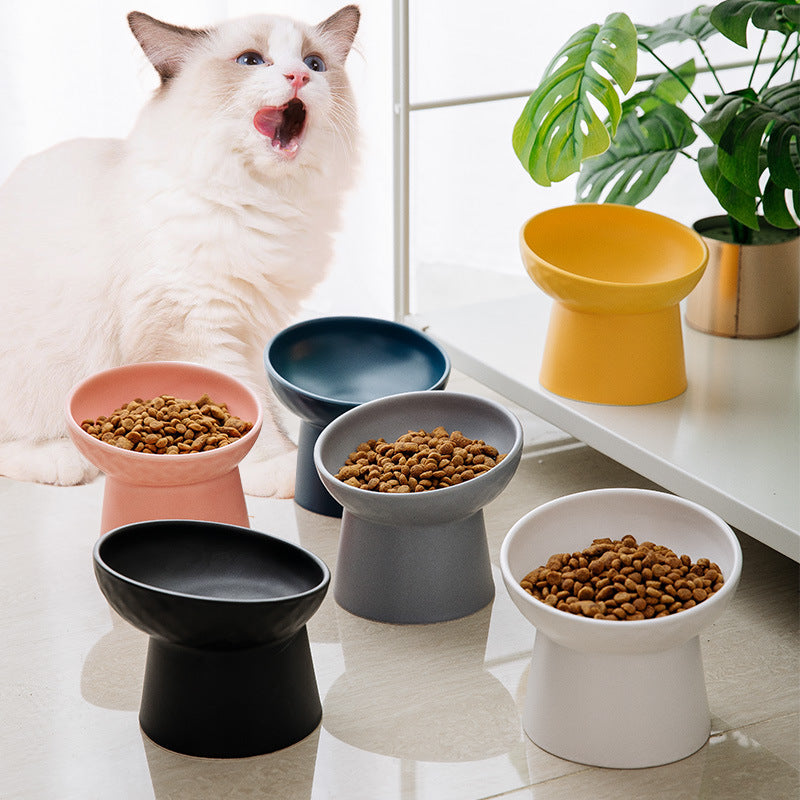KFX-2507069 Oblique High Foot Ceramic Pet Bowl in Candy Colors - 13.3cm