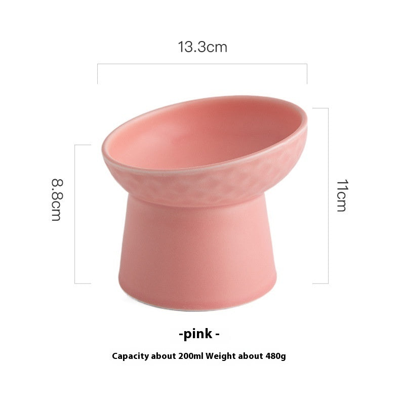 KFX-2507069 Oblique High Foot Ceramic Pet Bowl in Candy Colors - 13.3cm