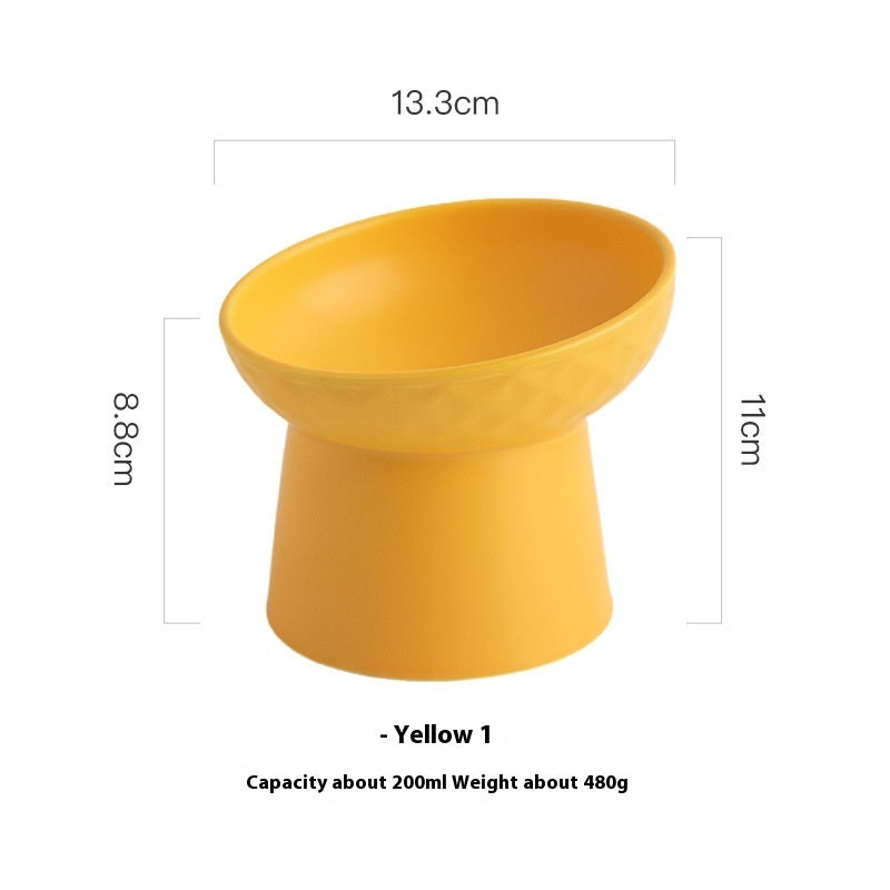 KFX-2507069 Oblique High Foot Ceramic Pet Bowl in Candy Colors - 13.3cm