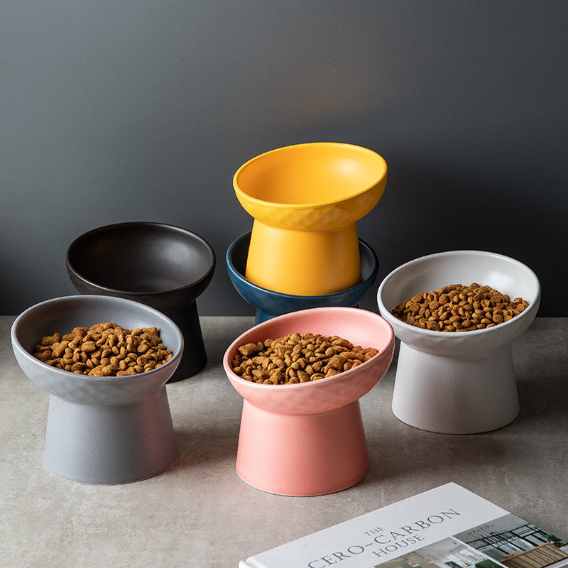 KFX-2507069 Oblique High Foot Ceramic Pet Bowl in Candy Colors - 13.3cm