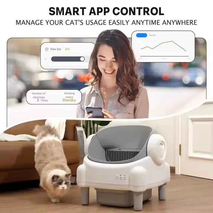 KFX-251027 Open-Top Automatic Self-Cleaning Cat Litter Box with Odor Control and APP Control, Large Capacity, Eco-Friendly Design