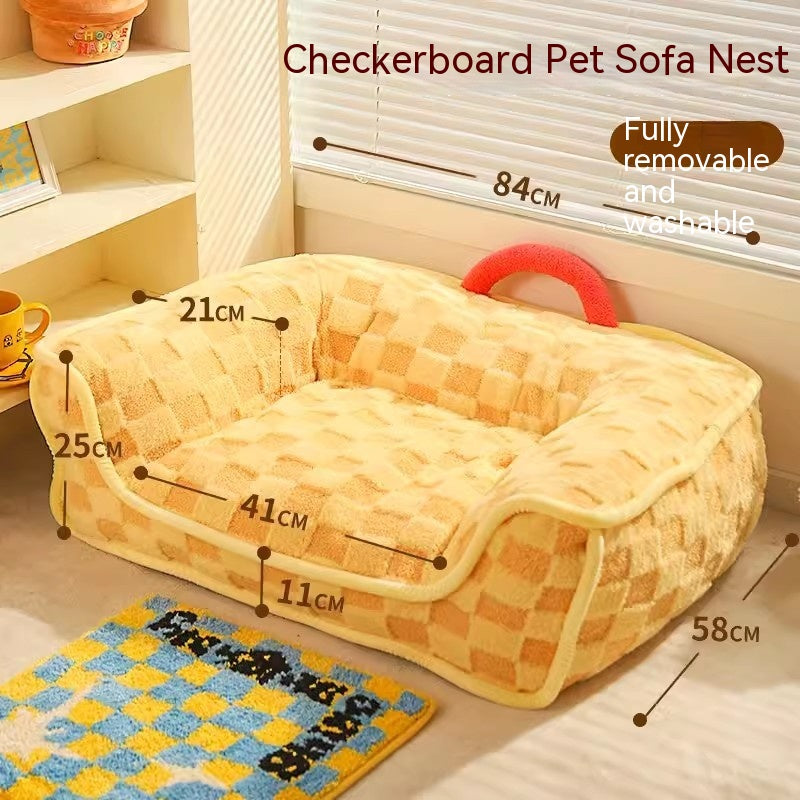 KFX-2510909 Warm Removable and Washable Cat Nest Bed with Stylish Chessboard Design