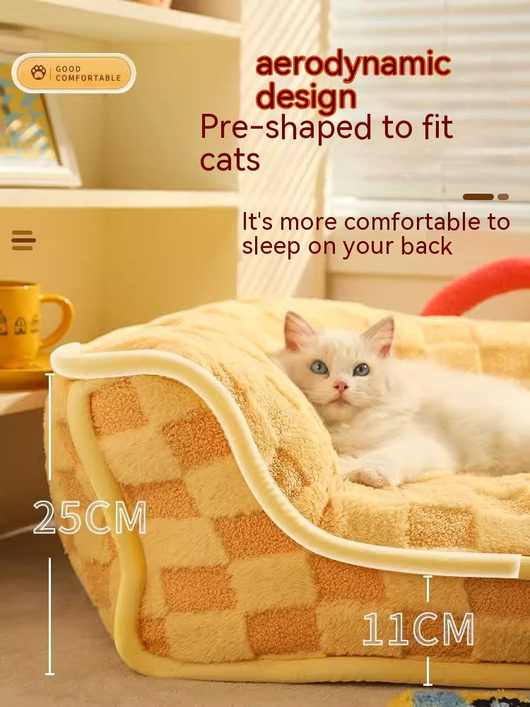 KFX-2510909 Warm Removable and Washable Cat Nest Bed with Stylish Chessboard Design