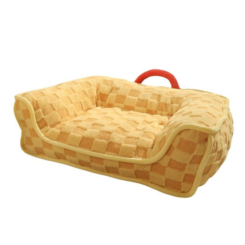 KFX-2510909 Warm Removable and Washable Cat Nest Bed with Stylish Chessboard Design