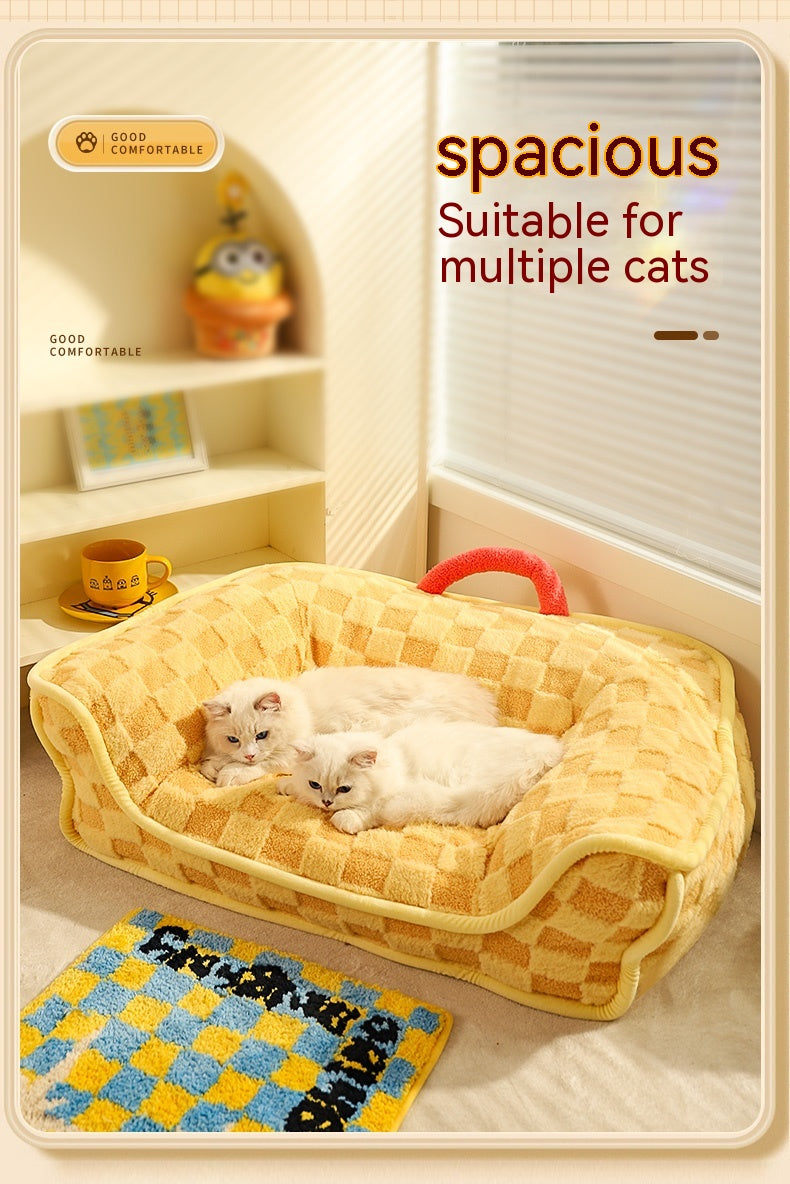 KFX-2510909 Warm Removable and Washable Cat Nest Bed with Stylish Chessboard Design