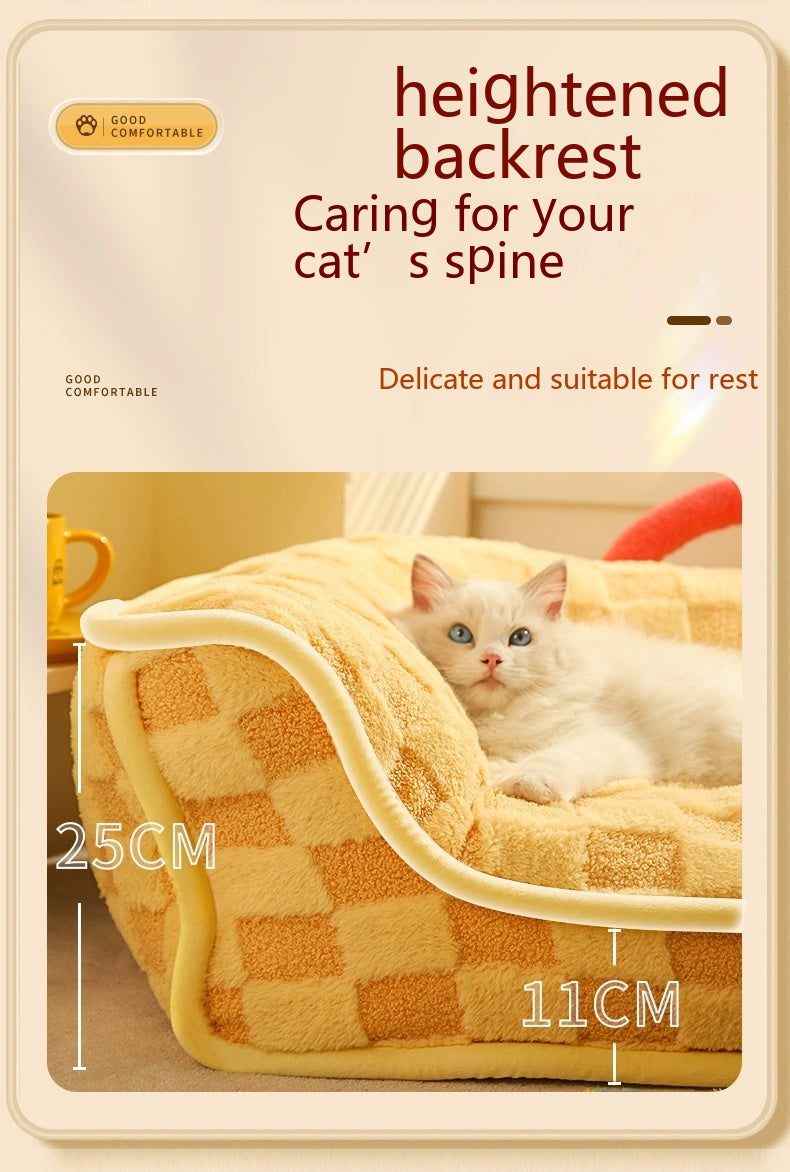 KFX-2510909 Warm Removable and Washable Cat Nest Bed with Stylish Chessboard Design