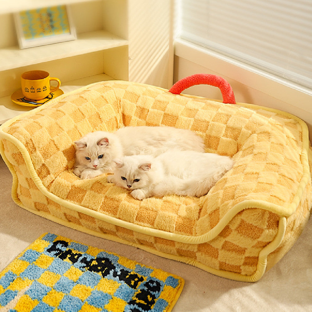 KFX-2510909 Warm Removable and Washable Cat Nest Bed with Stylish Chessboard Design