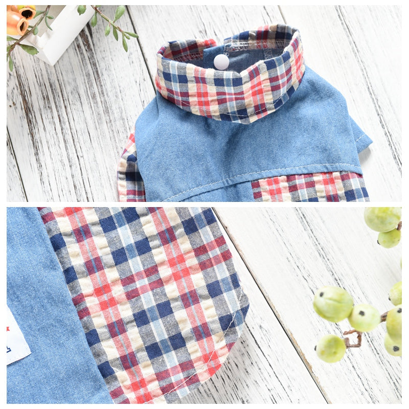 KFX-2515005 Casual Cotton Summer Plaid Shirt for Dogs in Blue and Red