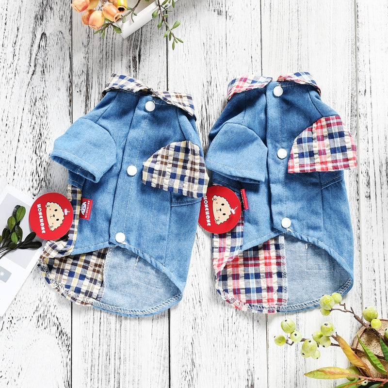KFX-2515005 Casual Cotton Summer Plaid Shirt for Dogs in Blue and Red