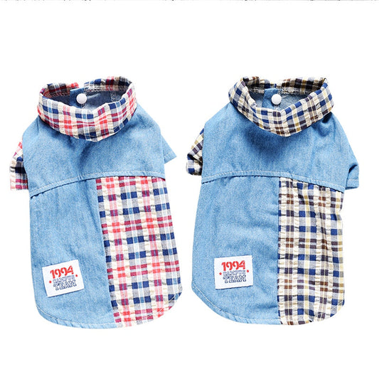 KFX-2515005 Casual Cotton Summer Plaid Shirt for Dogs in Blue and Red