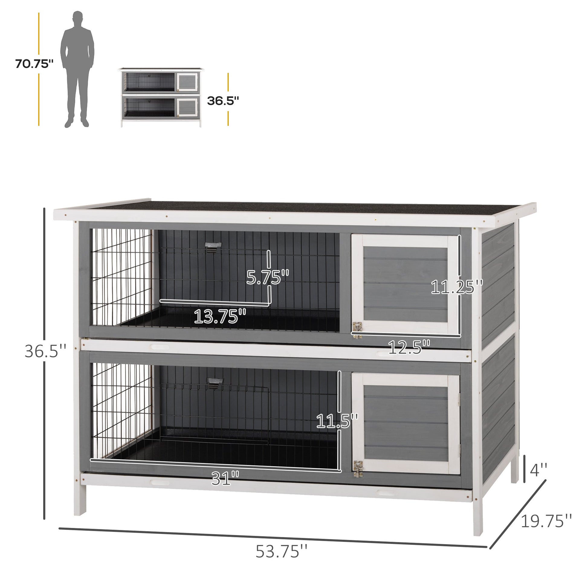 KFX-2516285 Large 2-Story Rabbit Hutch with Lockable Doors and Waterproof Roof for Indoor/Outdoor Use, Dark Gray