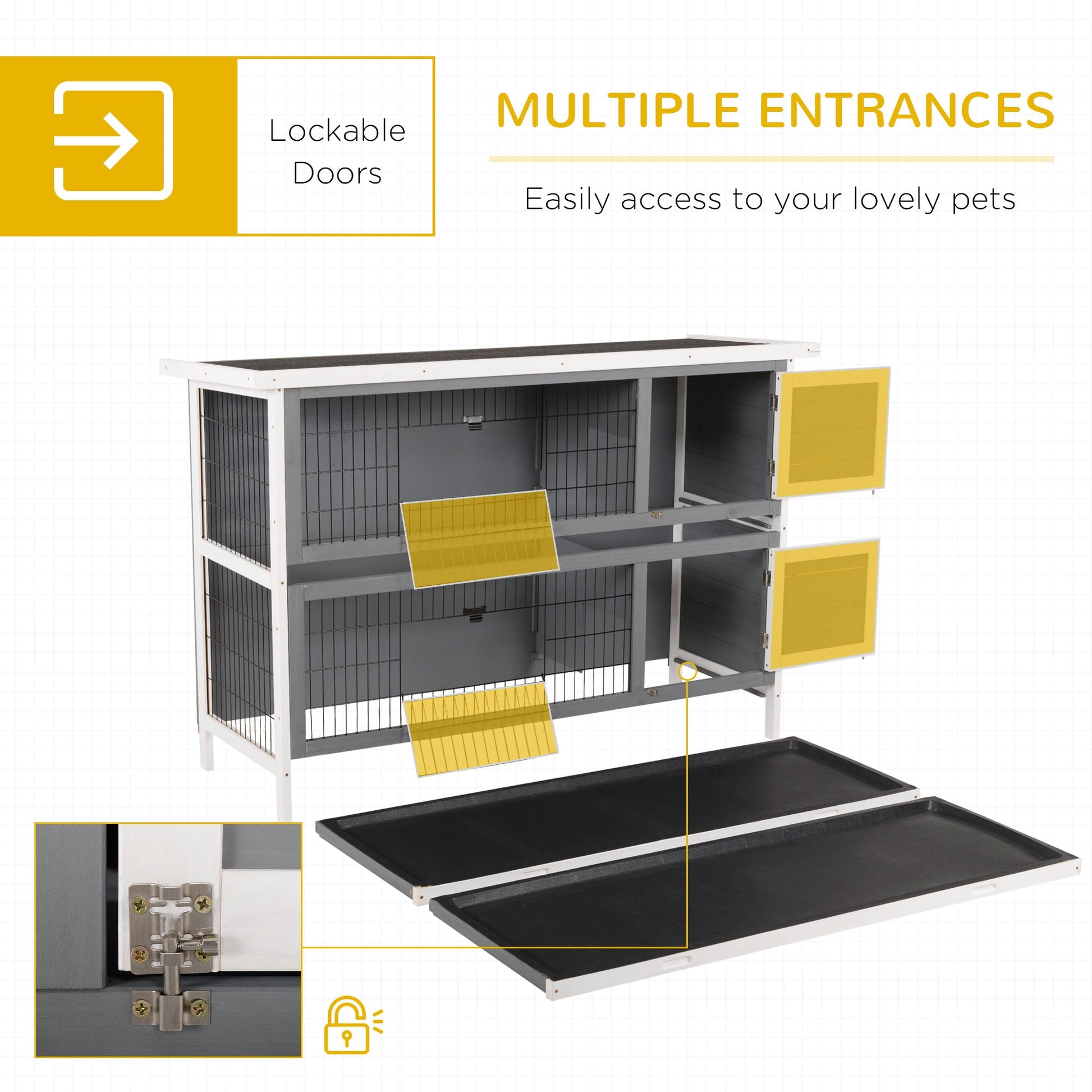 KFX-2516285 Large 2-Story Rabbit Hutch with Lockable Doors and Waterproof Roof for Indoor/Outdoor Use, Dark Gray