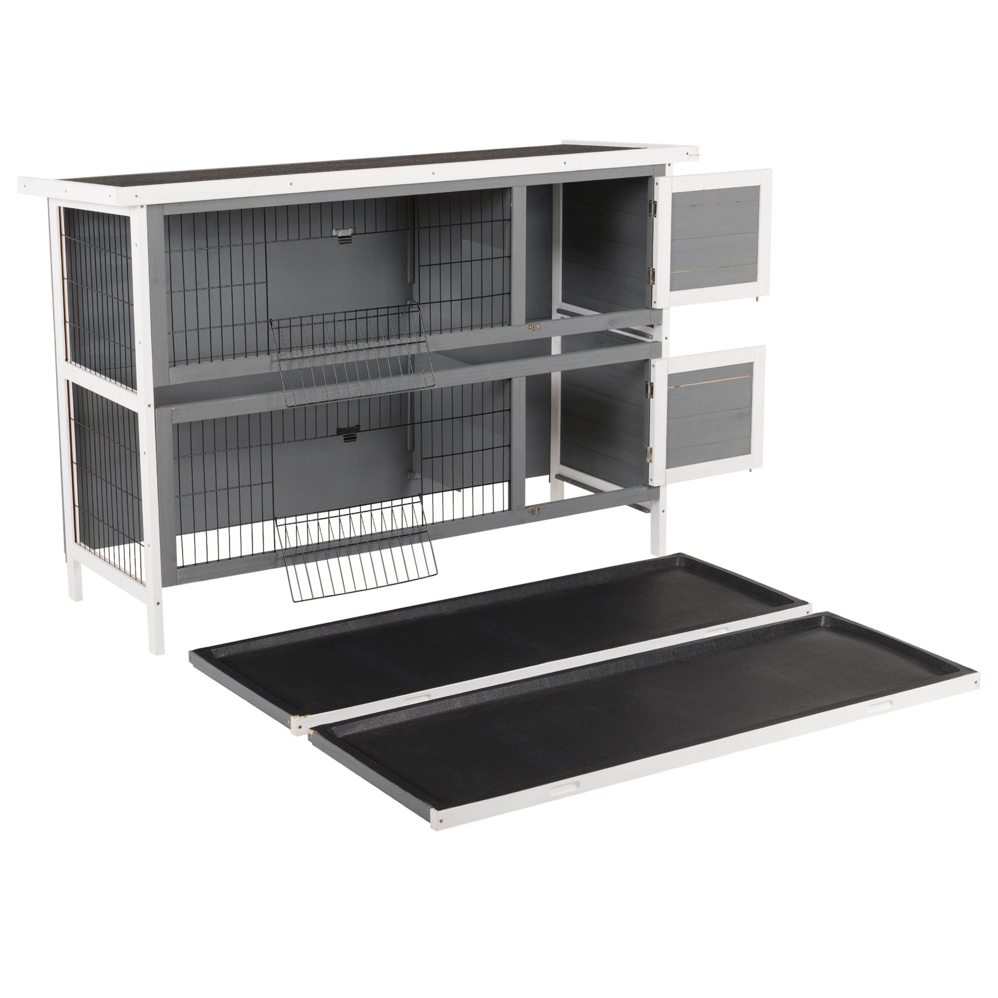 KFX-2516285 Large 2-Story Rabbit Hutch with Lockable Doors and Waterproof Roof for Indoor/Outdoor Use, Dark Gray