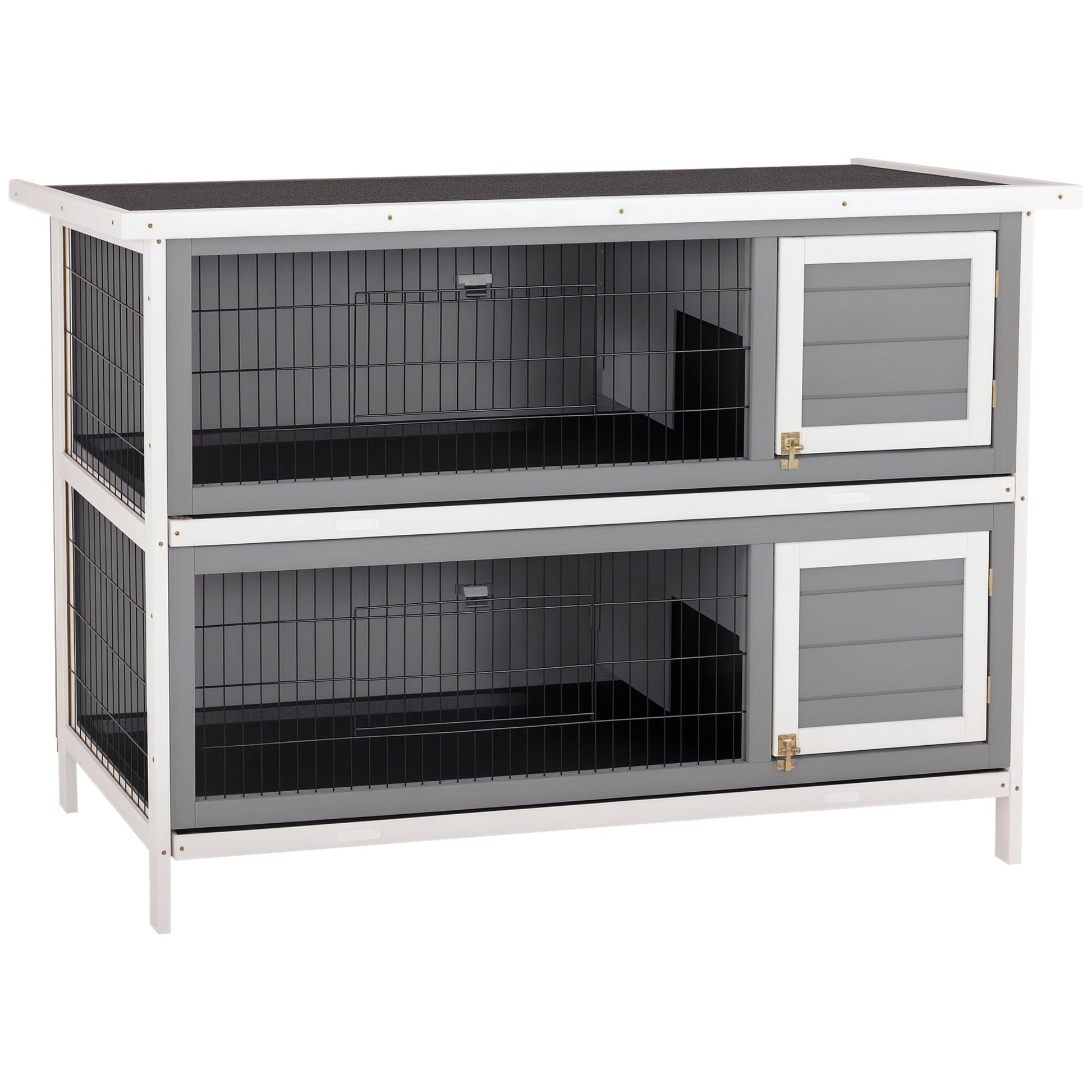 KFX-2516285 Large 2-Story Rabbit Hutch with Lockable Doors and Waterproof Roof for Indoor/Outdoor Use, Dark Gray