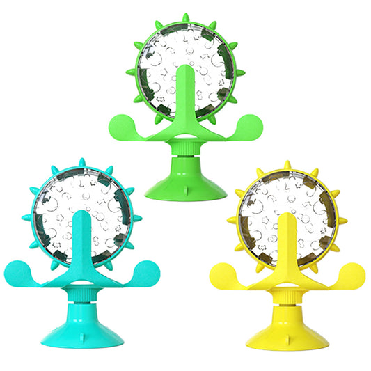 KFX-2516413 Pet Cat Toy Money-Making Slow Food Dispenser Wheel - Blue Green Yellow