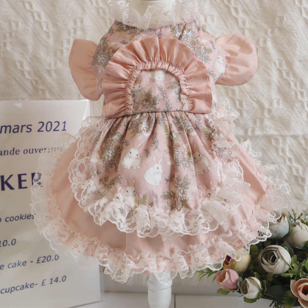 KFX-2518973 Pink Lace Dog Dress and Hat Set for Pets, Multiple Sizes Available