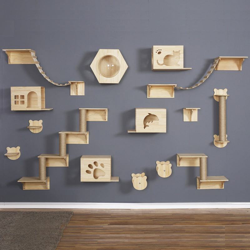 KFX-2521661 Wall-Mounted Cat Jumping Platform Made of Solid Wood for Active Pets