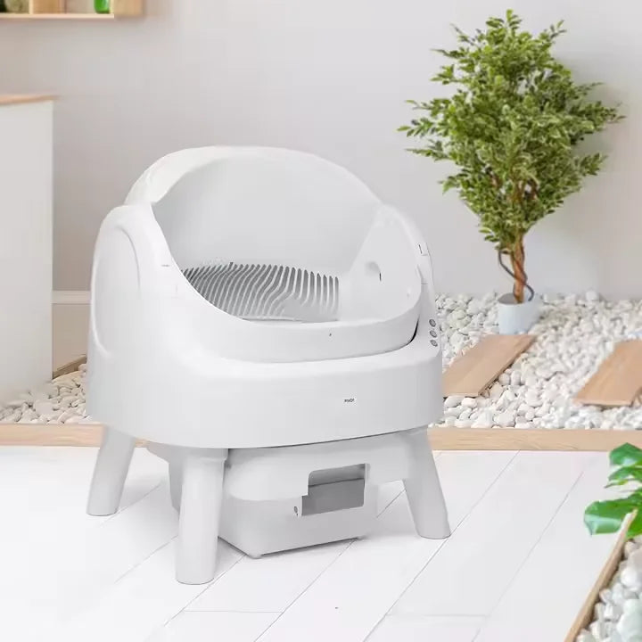 KFX-252179 Extra Large Splash-Proof Cat Litter Box with Easy Clean Drawer - Stainless Steel & Plastic, 65L Capacity